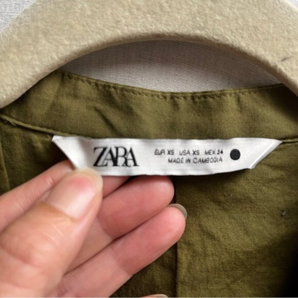 Zara Green v neck button button shirt maxi cotton dress Sz XS - Picture 9 of 15